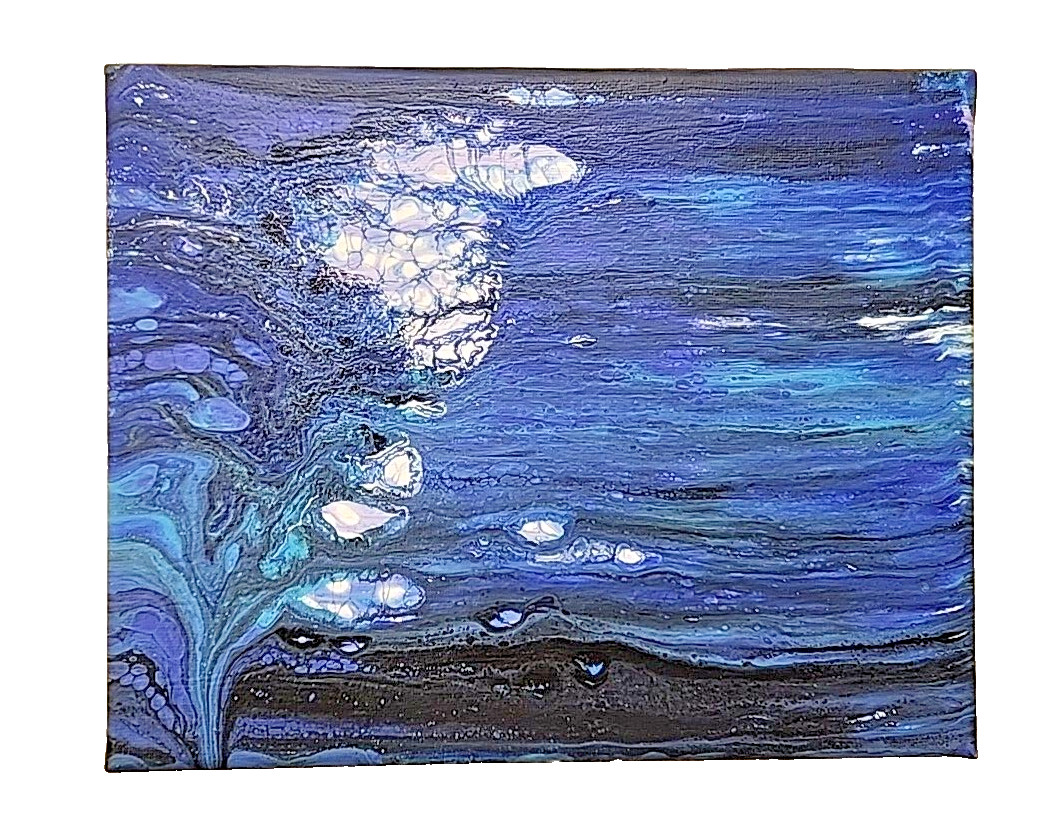 Acrylic Pour Painting Abstract Black Navy Blue White 10×8 Unframed OOAK Gift