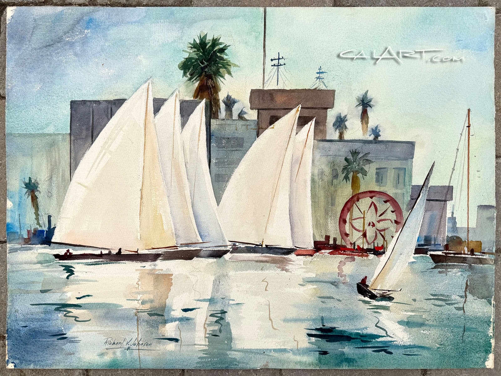 1950s BALBOA SAILBOATS – Newport CaLiFoRnia Regionalist Scene Painting LISTED