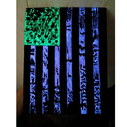 American Flag Black Velvet UV Radiant Paint & Acrylic Medium 8.5×11 Hand Art NEW