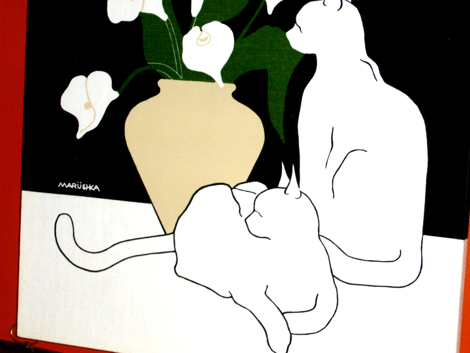 GREAT Maruschka Painting Canvas White Cats Calla Dark screen print white/black