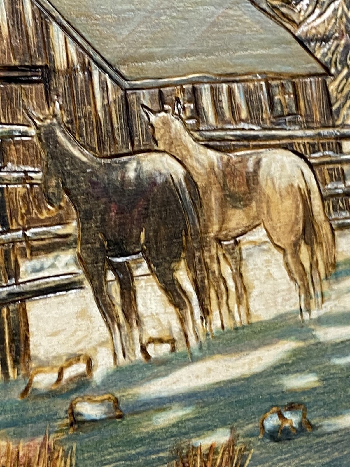 Pyrography Landscape Wood Burning Hand Made Folk Art 16 1/2″ x 12 1/2″