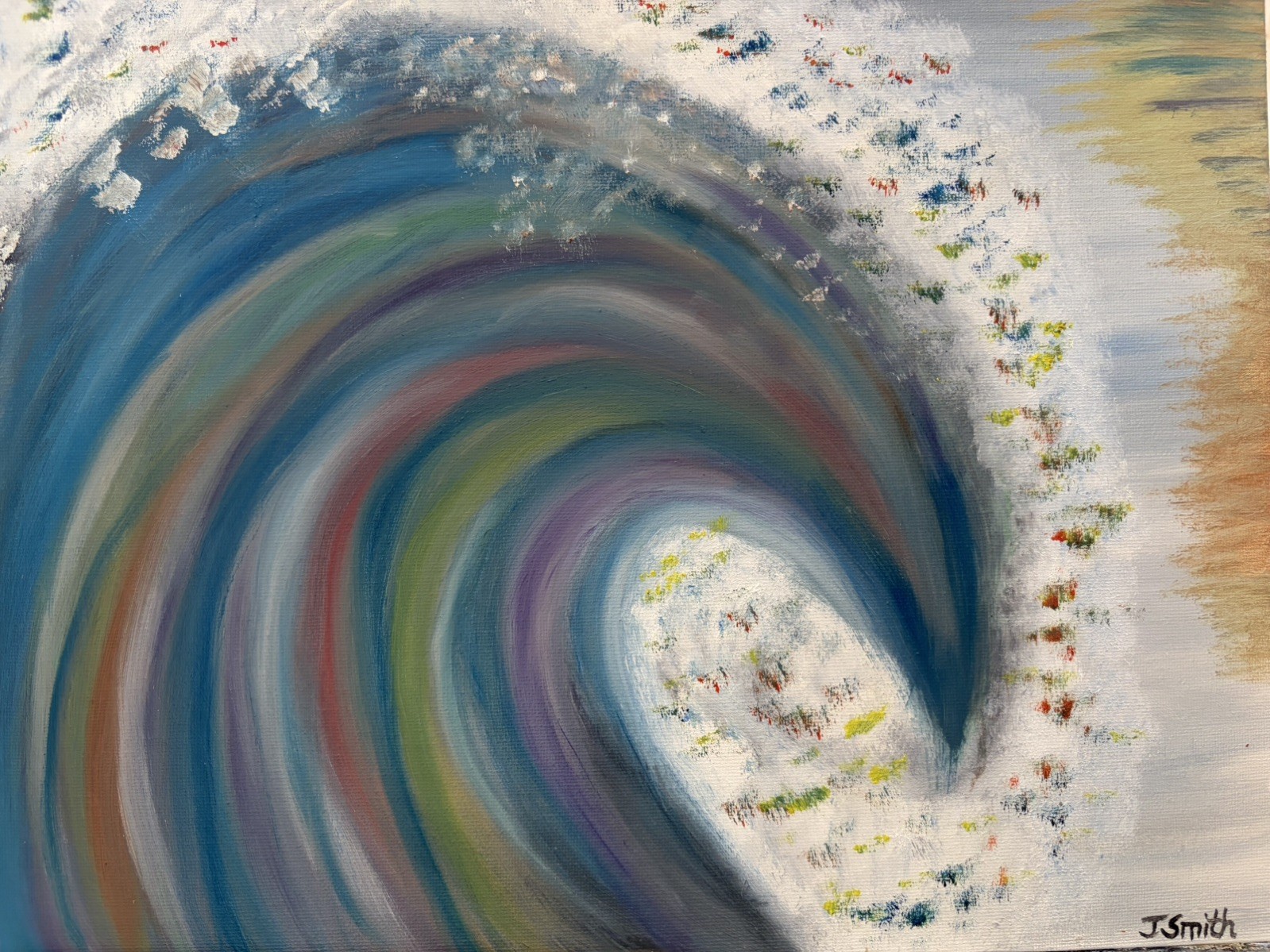 Oil painting original art on canvas 11 x 14 inches colorful abstract Ocean wave