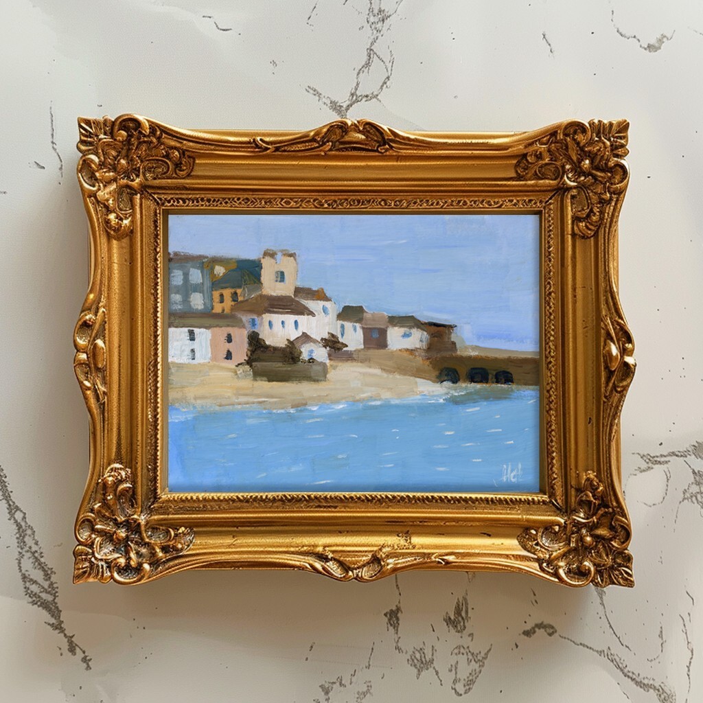 St Ives Cornwall Painting United Kingdom Houses Oil Original Wall Art Englan