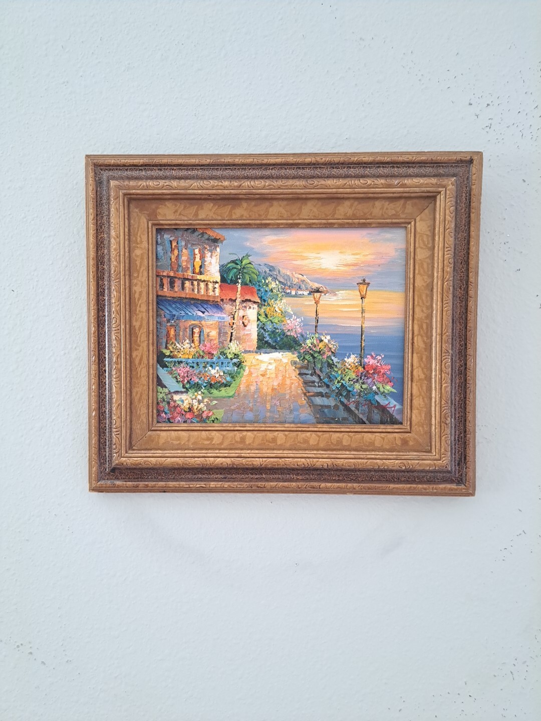 M. Harding Original Oil Painting Mediterranean Seascape Framed Signed Canvas