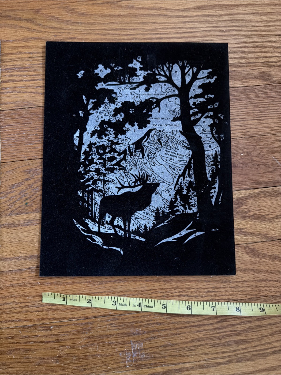 Pair PBN Paint By Number Elk Forest Call of Wild on Black Felt Vintage Velvet