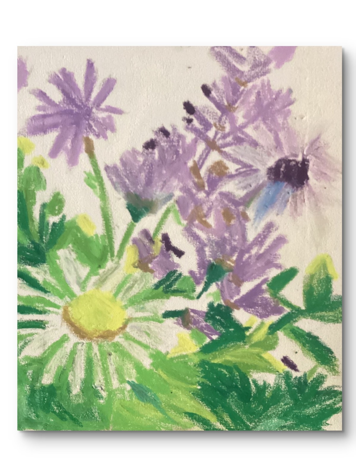 Textured Abstract Purple Spring Green White Flowers Canvas Art Original 11×14