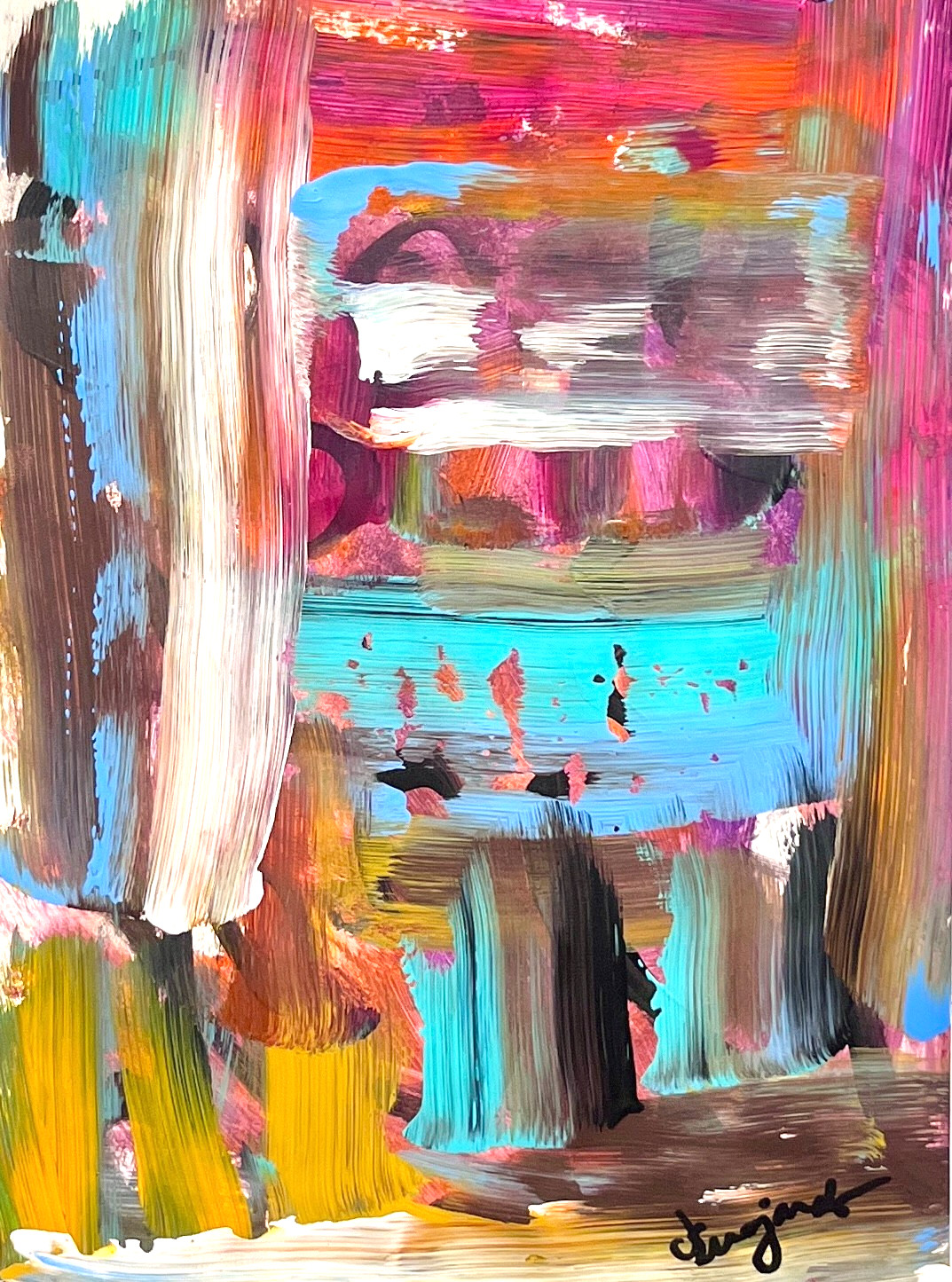GUAJARDO Original Abstract Expressionism Peace 12X9 Paper Signed Art