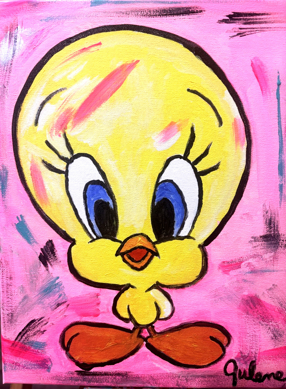 Cartoon Bird: Original Acrylic Painting, 11×14, Home Office Decor
