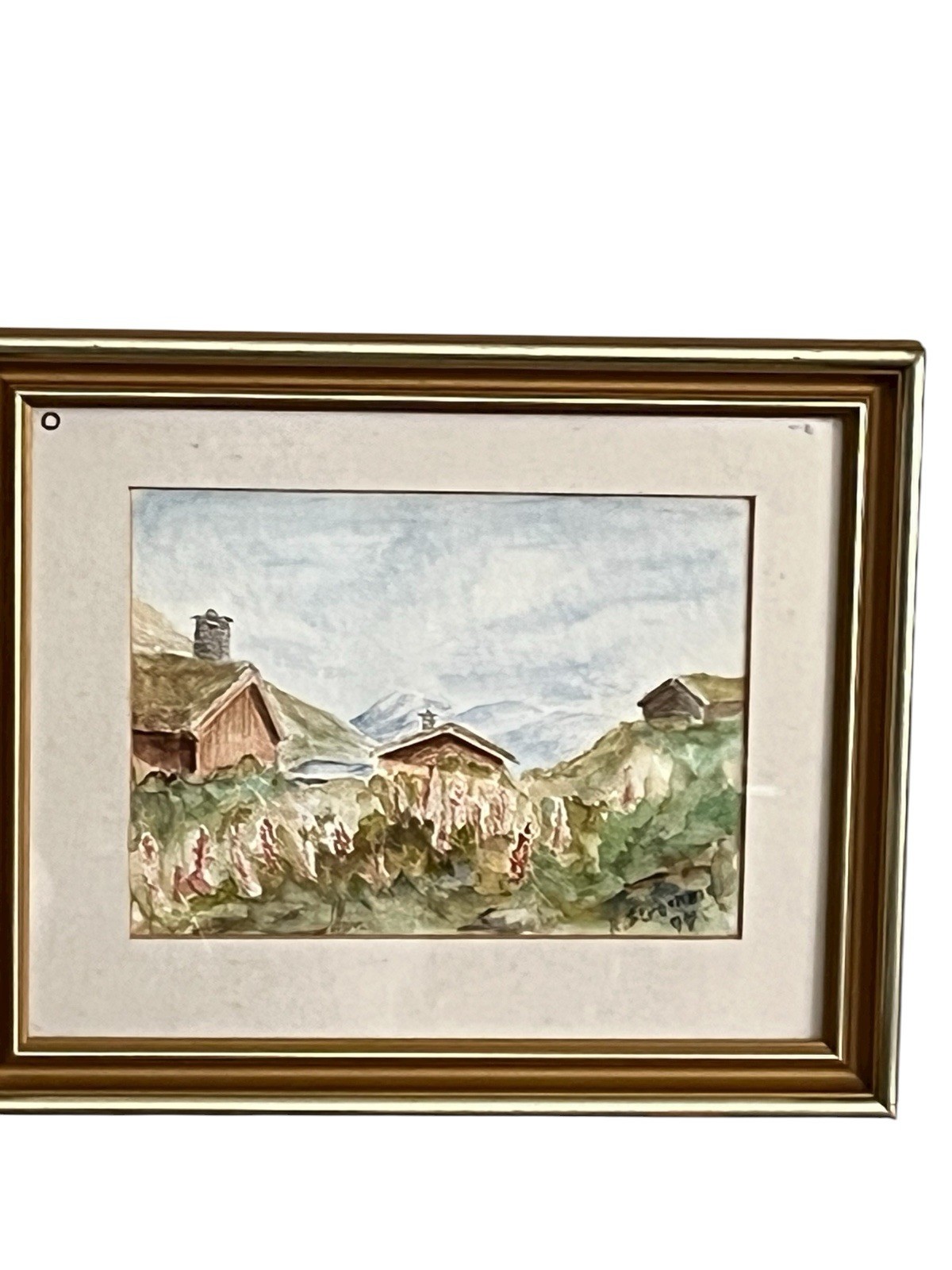 Vintage Original Watercolor Scandinavian Norwegian Landscape Mountains Signed