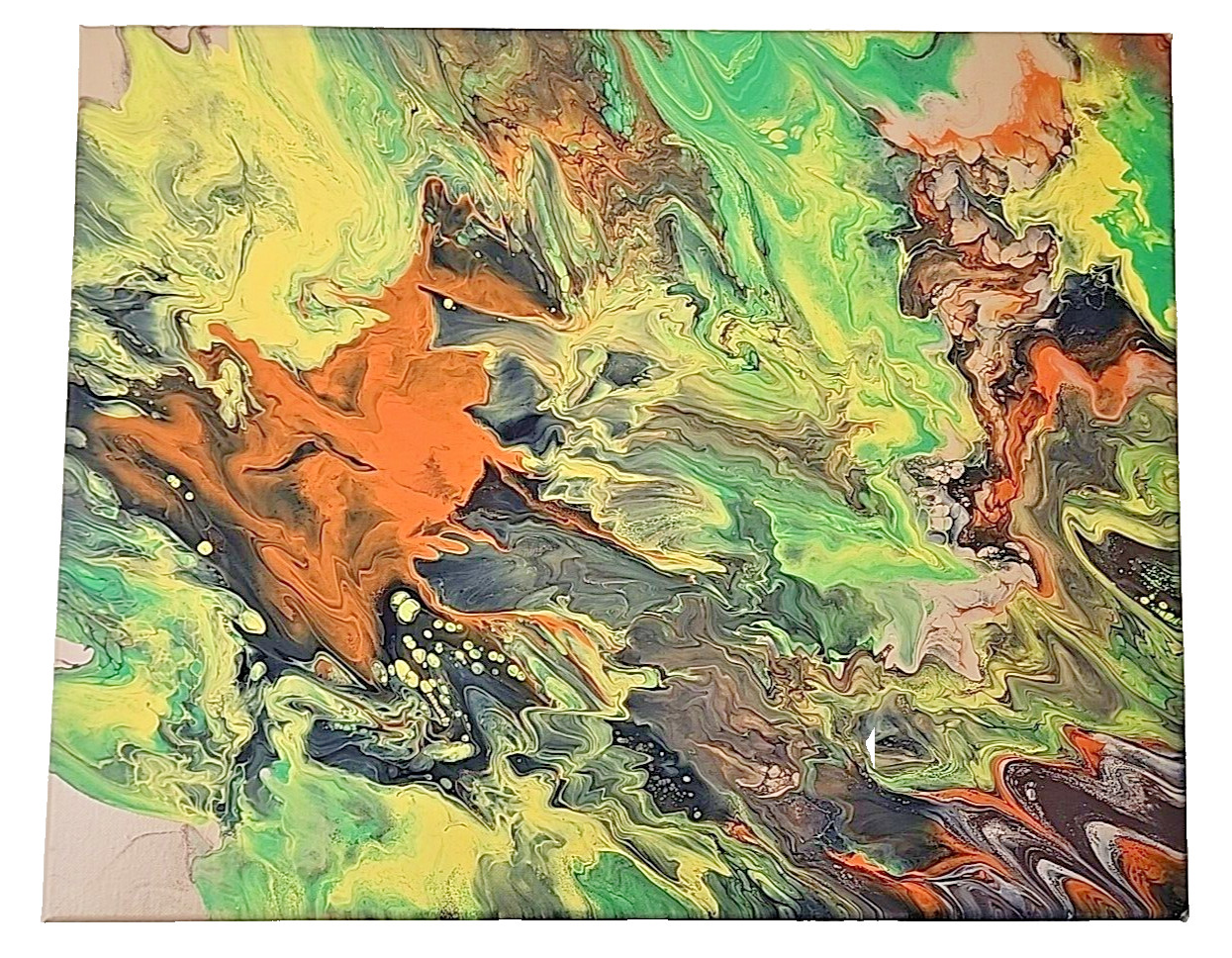 Acrylic Pour Painting Abstract Brown Orange Green Yellow20x16 Unframed OOAK Gift
