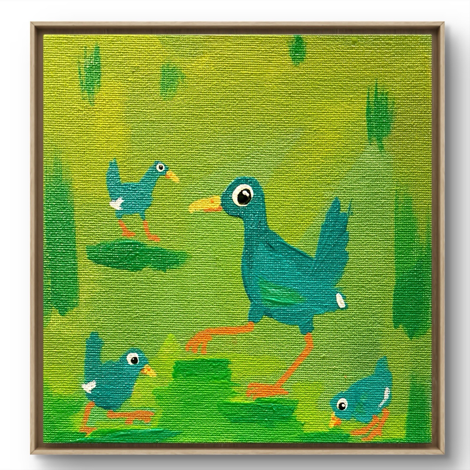 PORTIA Original Turbo Chooks Green Bruny Island 15x15cm Canvas Painting Tasmania