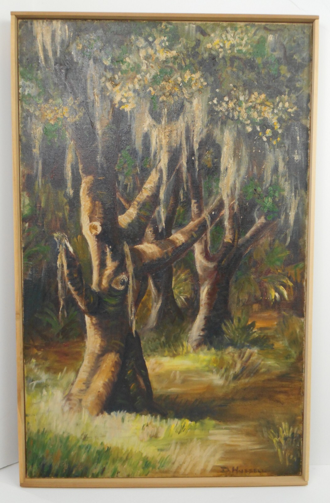 Post Impressionist Florida Mangrove Trees, Spanish Moss Oil on Canvas D. Hussell