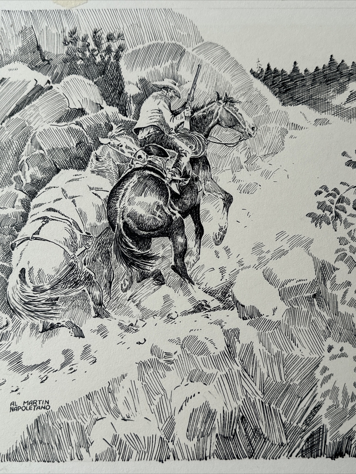 ANTIQUE ILLUSTRATION DRAWING COLLECTION AL MARTIN NAPOLETANO WESTERNN COWBOY