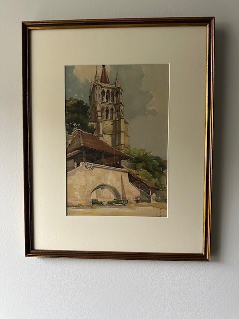 LITHOGRAPH OF LAUSANNE CATHEDRAL IN SWITZERLAND PAINTED BY A. MARC