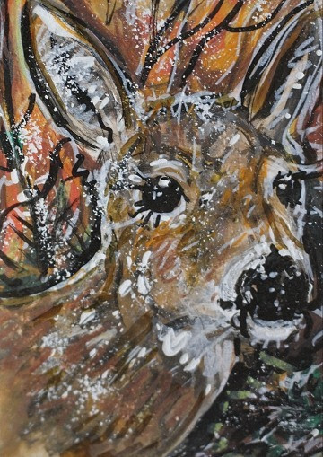 ORIGINAL ACEO Deer Painting DOE Fall DEER Animal Landscape Nature Tree ATC ART