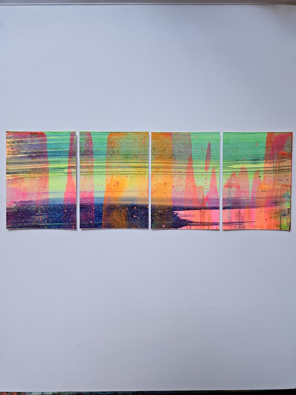 ACEO Quadriptych Original Abstract Scrape Landscape, Jackie T Creates, Series 10
