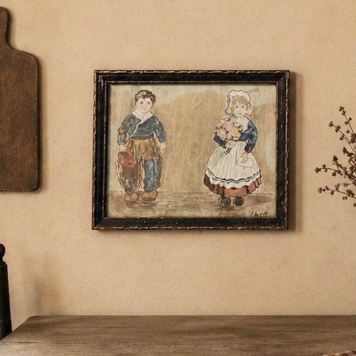 Early 1800s Original Painting Dutch Children by J. McKellar Framed 8×10