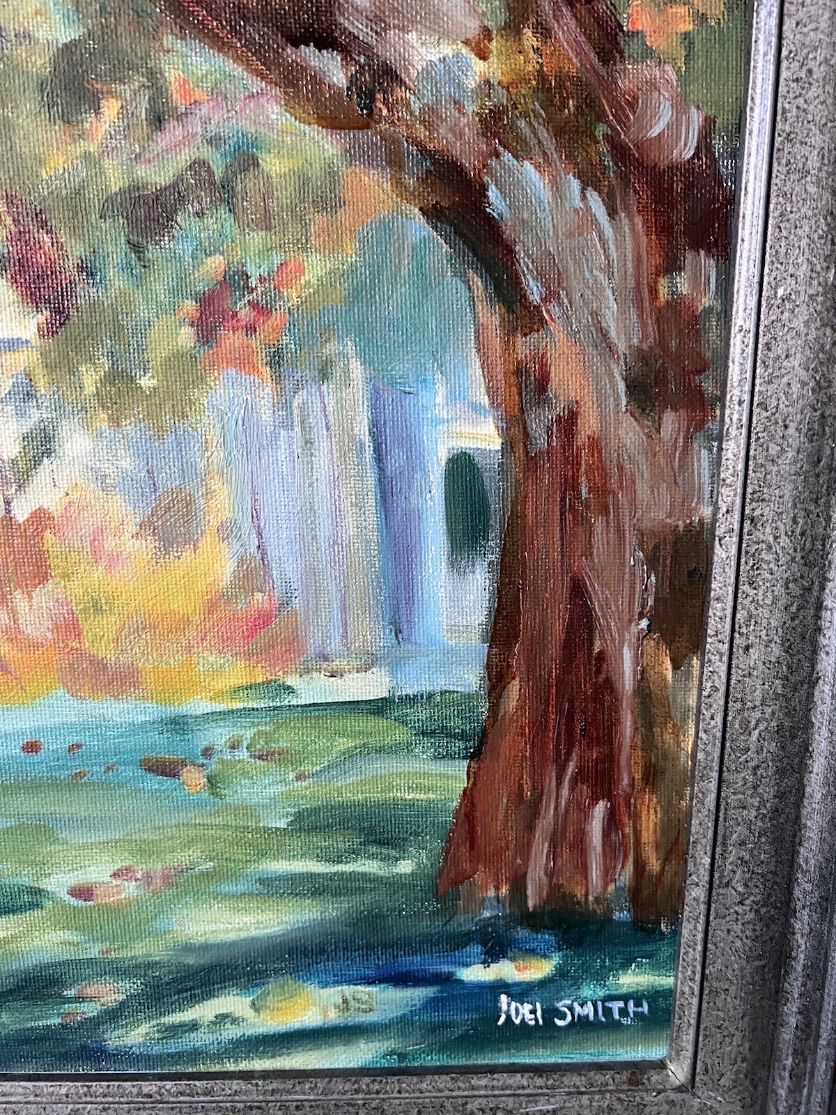 Joel Smith Original Signed Oil Panting #79 White Barn Gray Wood Frame