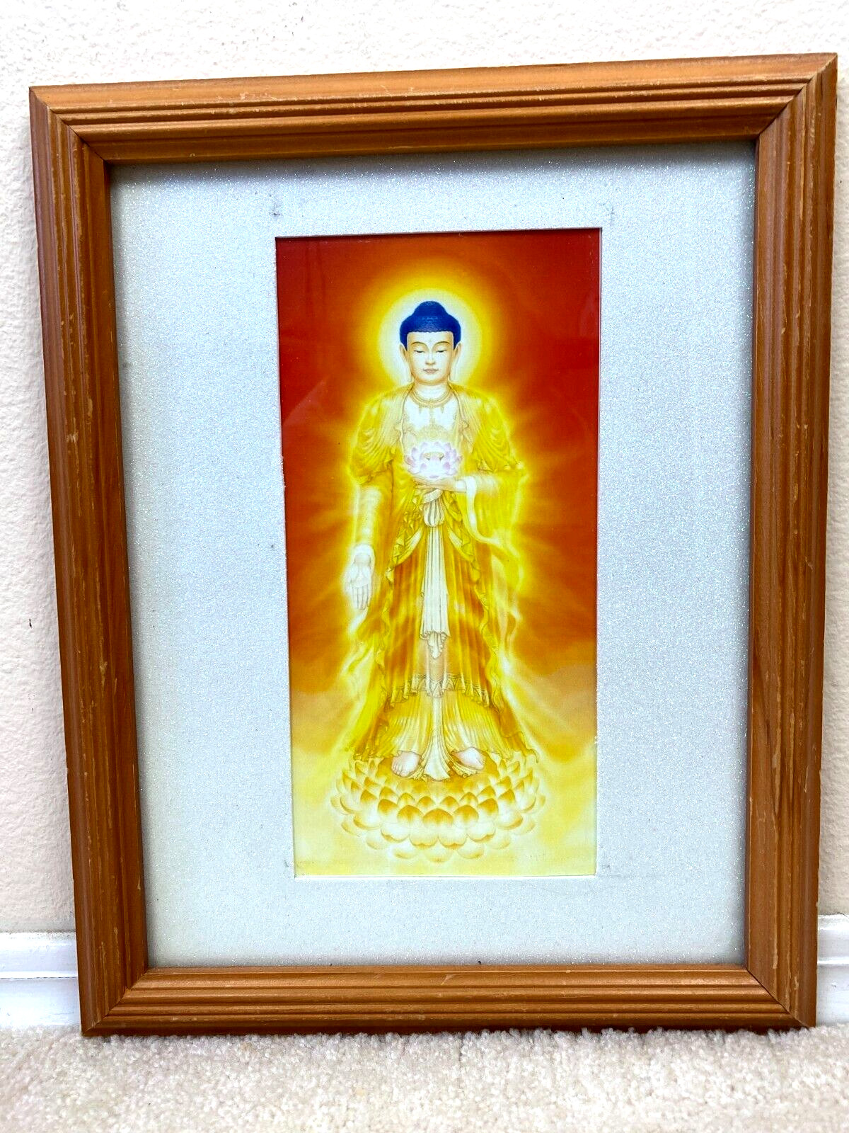 Bodhisattva Picture Frame Buddha’s Radiant Form Drawing Gold Orange Glow 15×11″