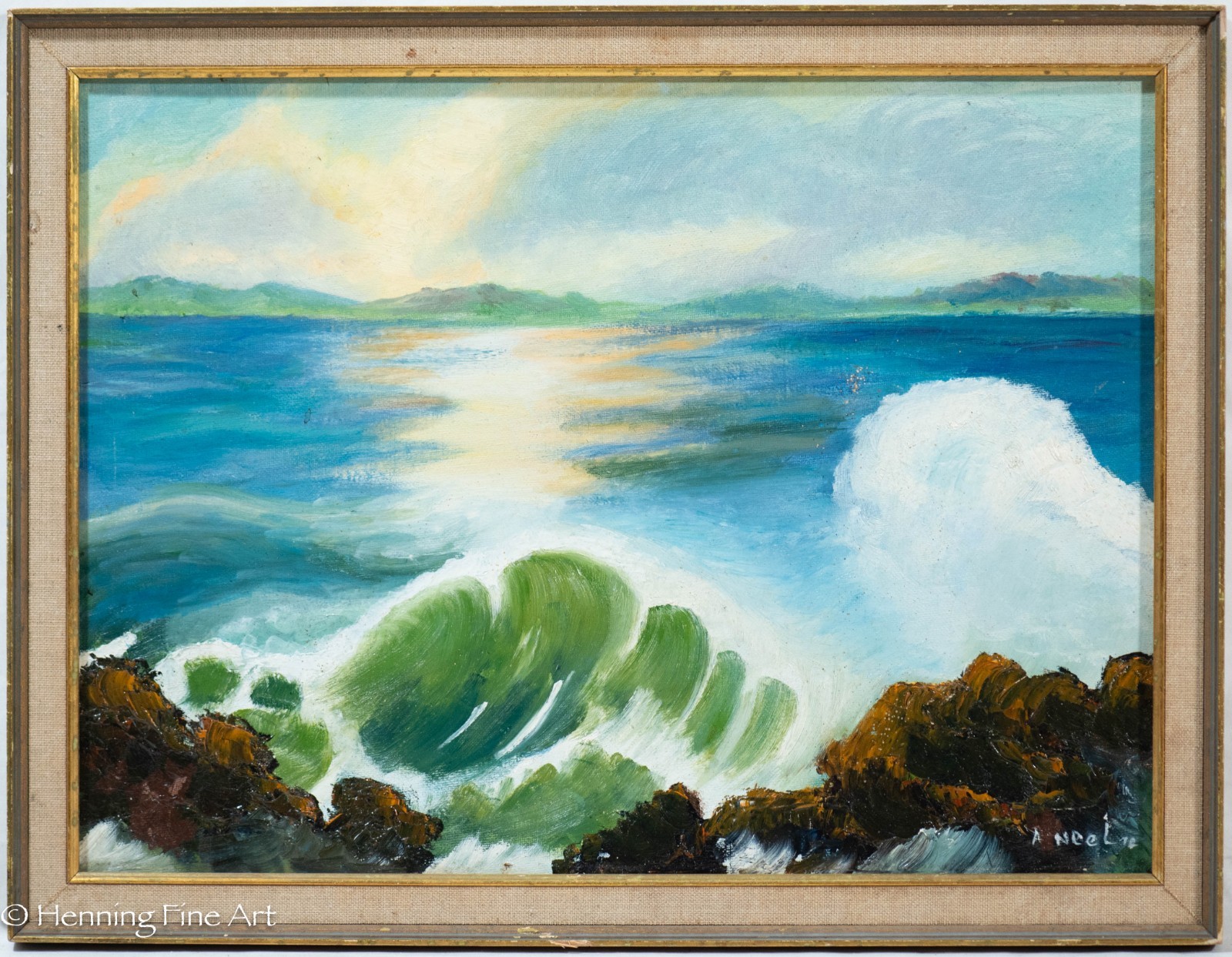 A Neel Vintage Painting of Impressionist Seascape Sunrise 1972 13.5×17.5″