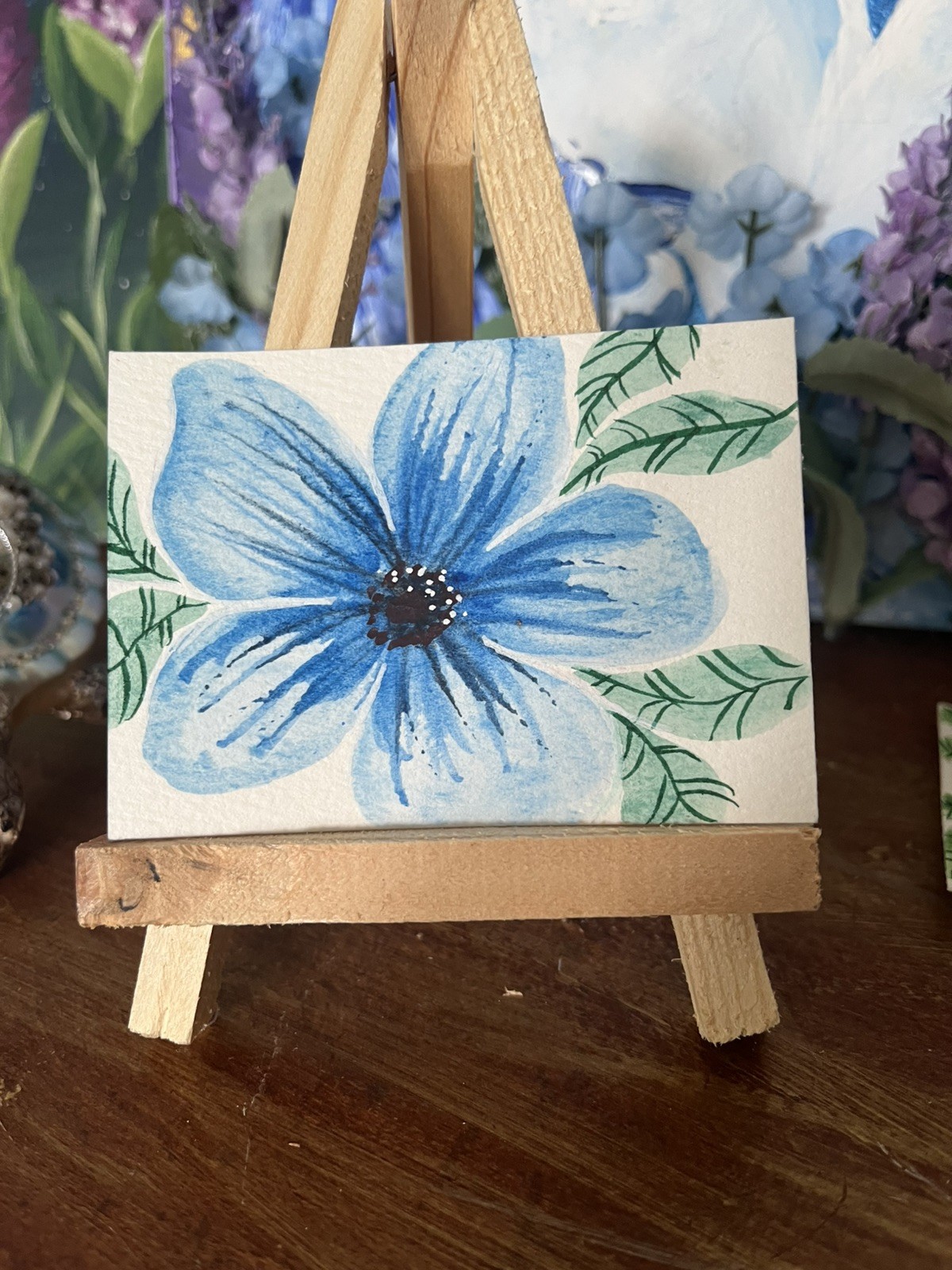 ACEO Original Bright Color Floral Painting In Watercolor By Nicole Tiffany Art