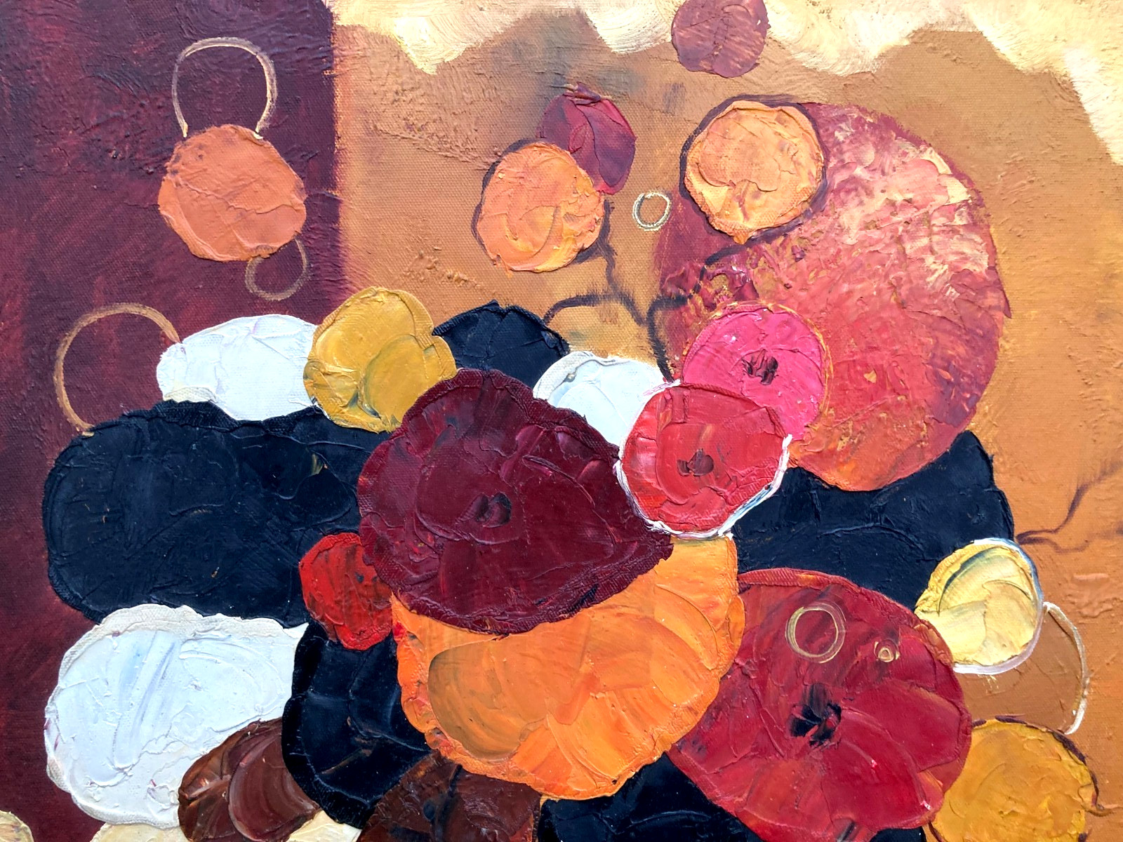 Original Oil Painting – «Flowers in a Vase and One Pear»