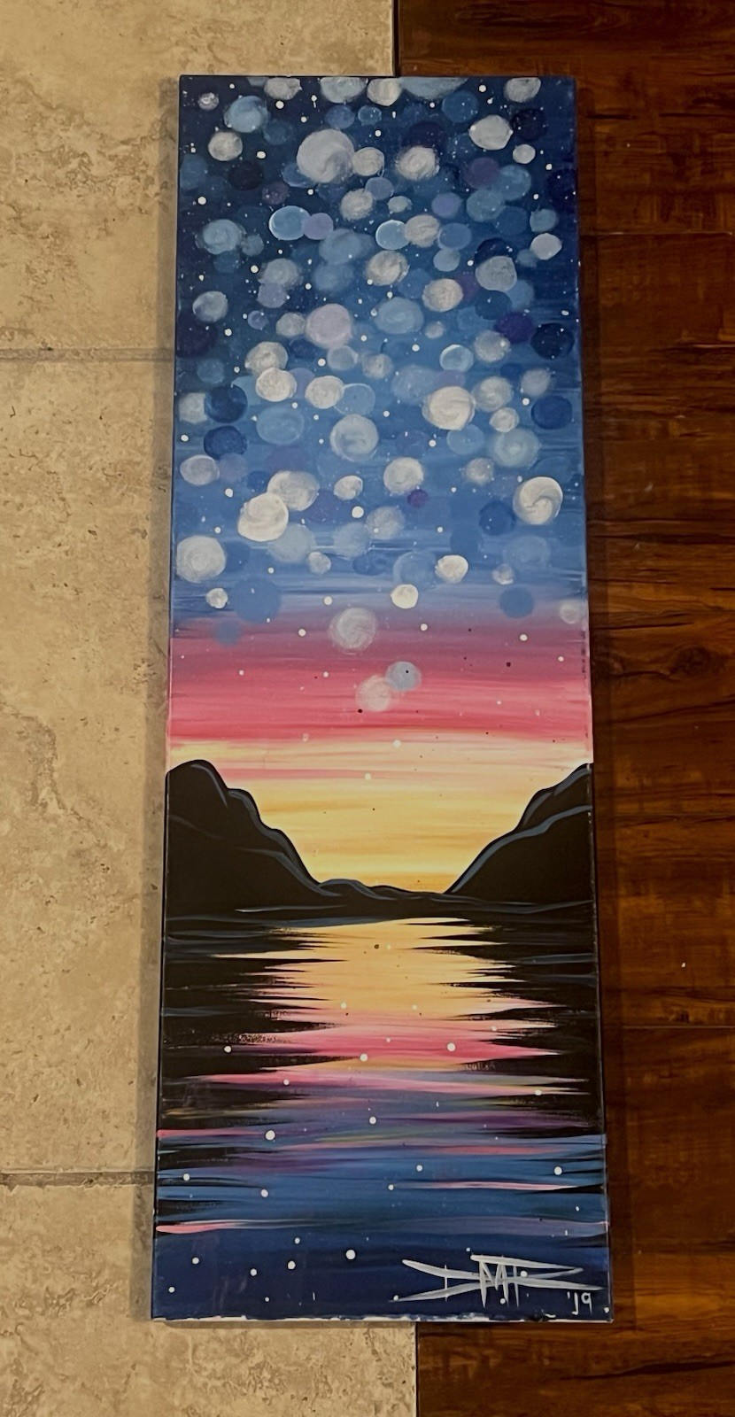 ORIGINAL SUNSET LIGHTS LANDSCAPE Acrylic PAINTING 30×10 IMR 2019