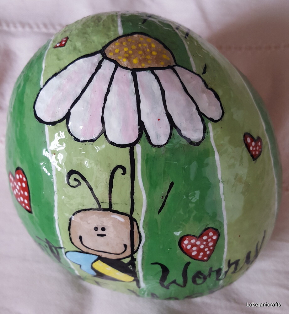Hand Painted Rock DON’T WORRY BEE HAPPY 4.5″x4.5″ Paper Weight Acrylic OOAK