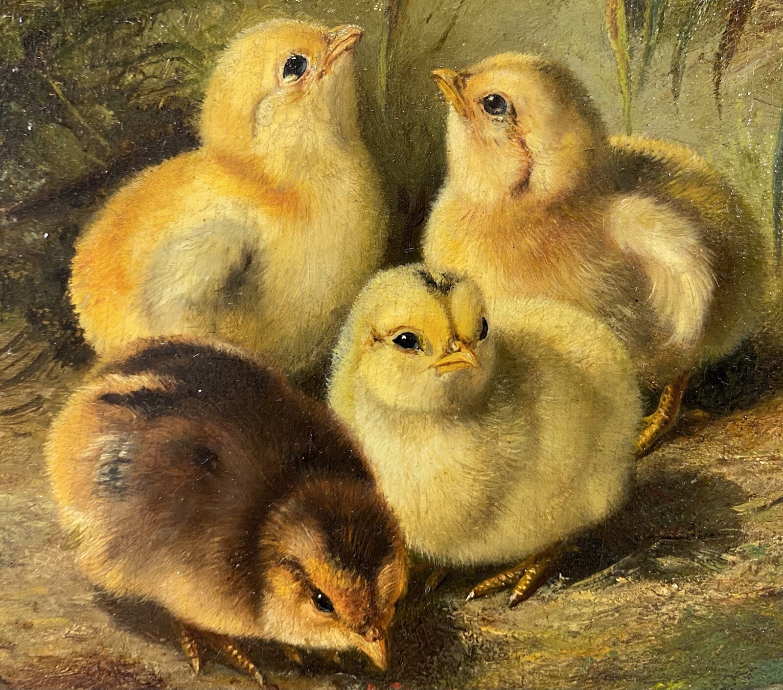 Original 19th C. Arthur Fitzwilliam Tait Chickens Chicks Landscape American Oil