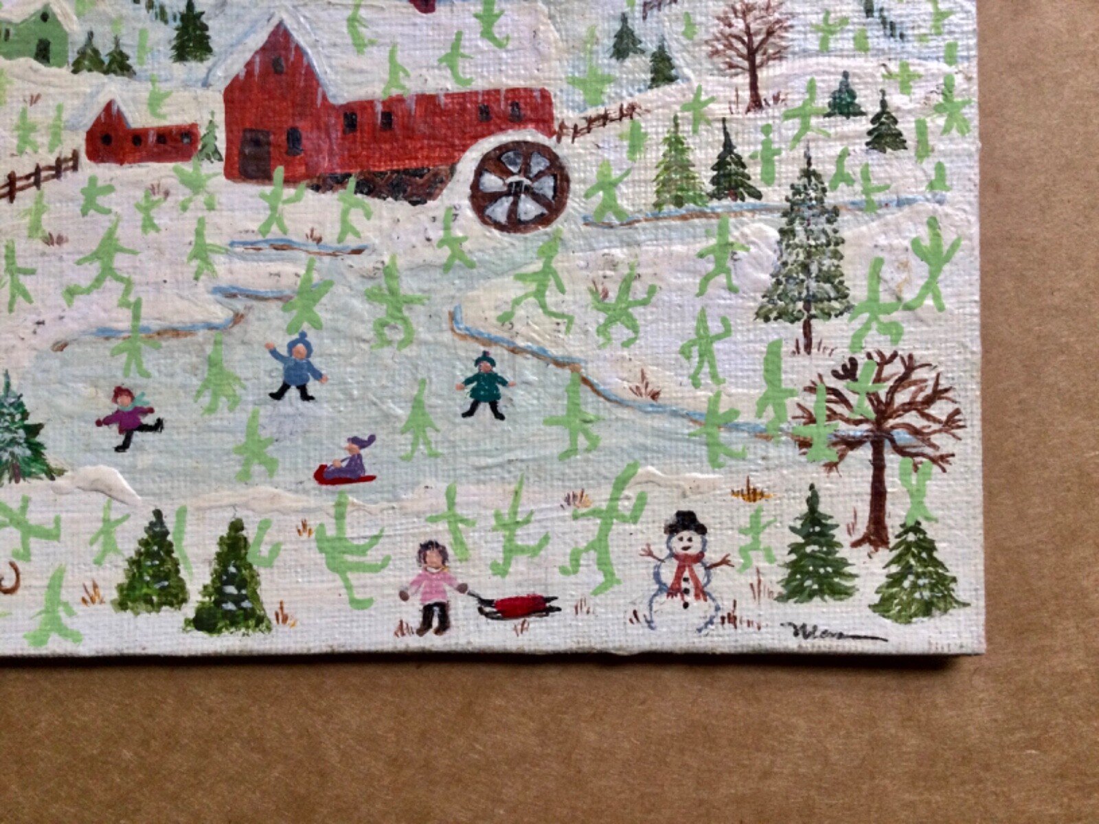 2 small primitive folk art paintings by Joanne Stalker & Dubrowski.