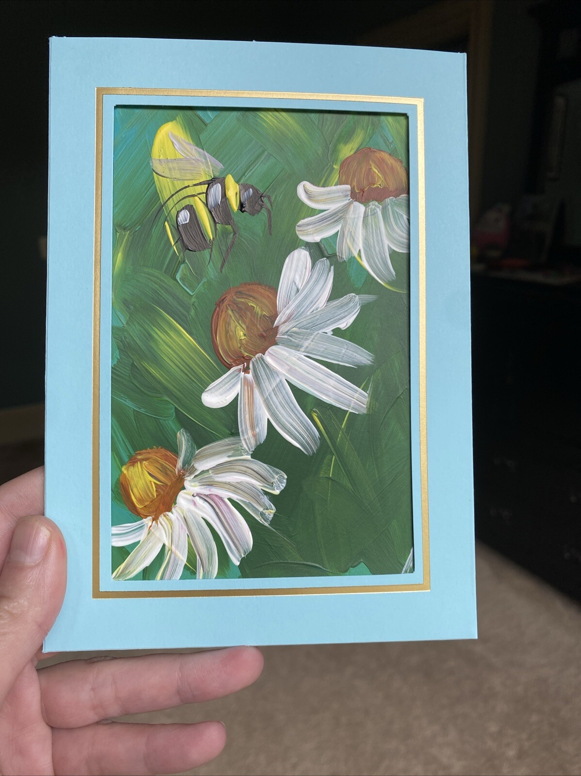 Daisy,flowers, 4/6 Hand Painted On Paper, Acrylic
