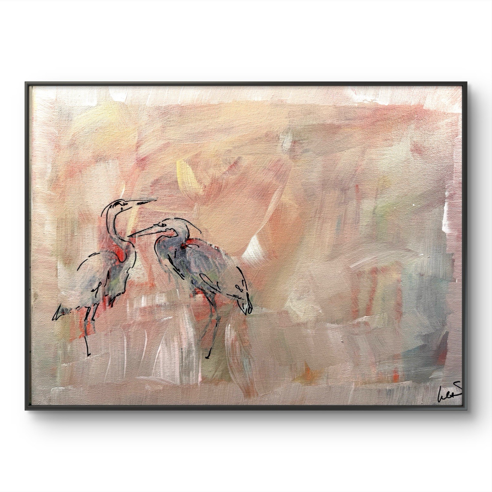 Original Abstract Expressionism 12×16 Shy Birds Handmade Signed Unique Fine Art