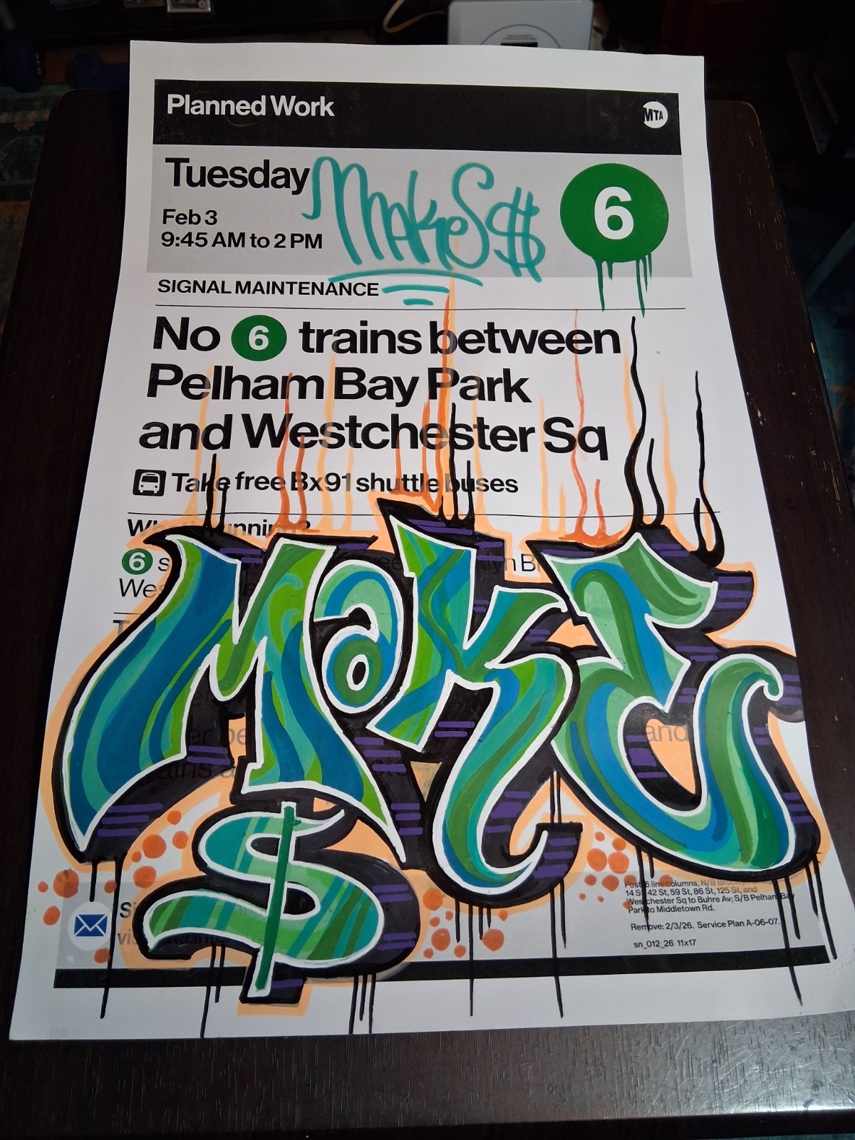 MTA Subway Graffiti Train Sign – Original – MAKE$ – 11 x 17 Inches