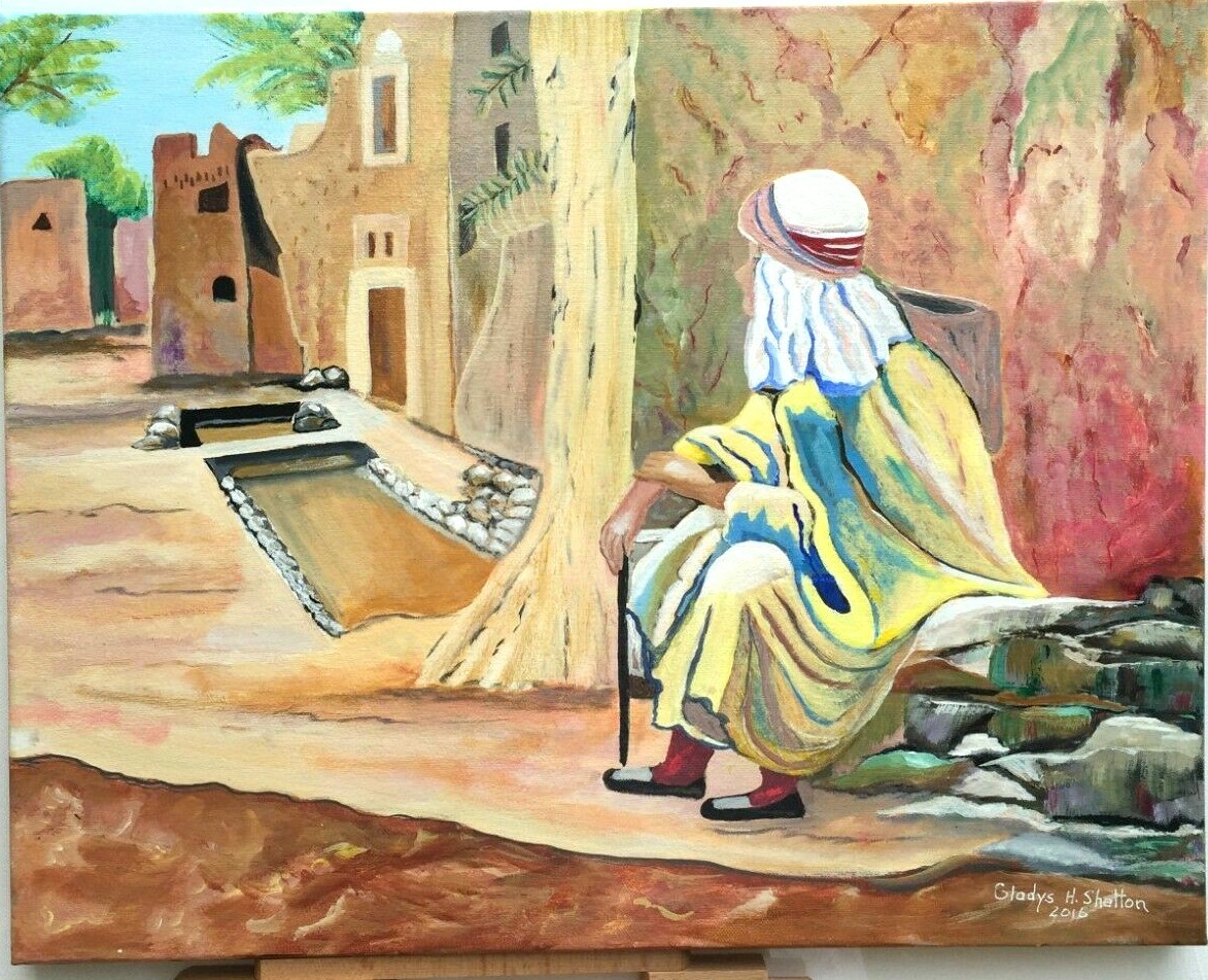 Painting by Gladys Shelton Artist: «Egyptian Watering Hole» 16×20″