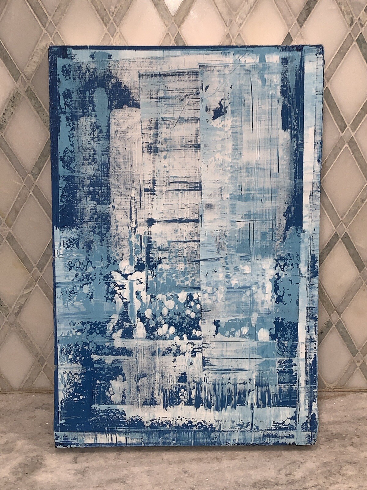 Original Modern Blue Abstract Oil Canvas 12”x18” Morgan Cole Wise SC Artist