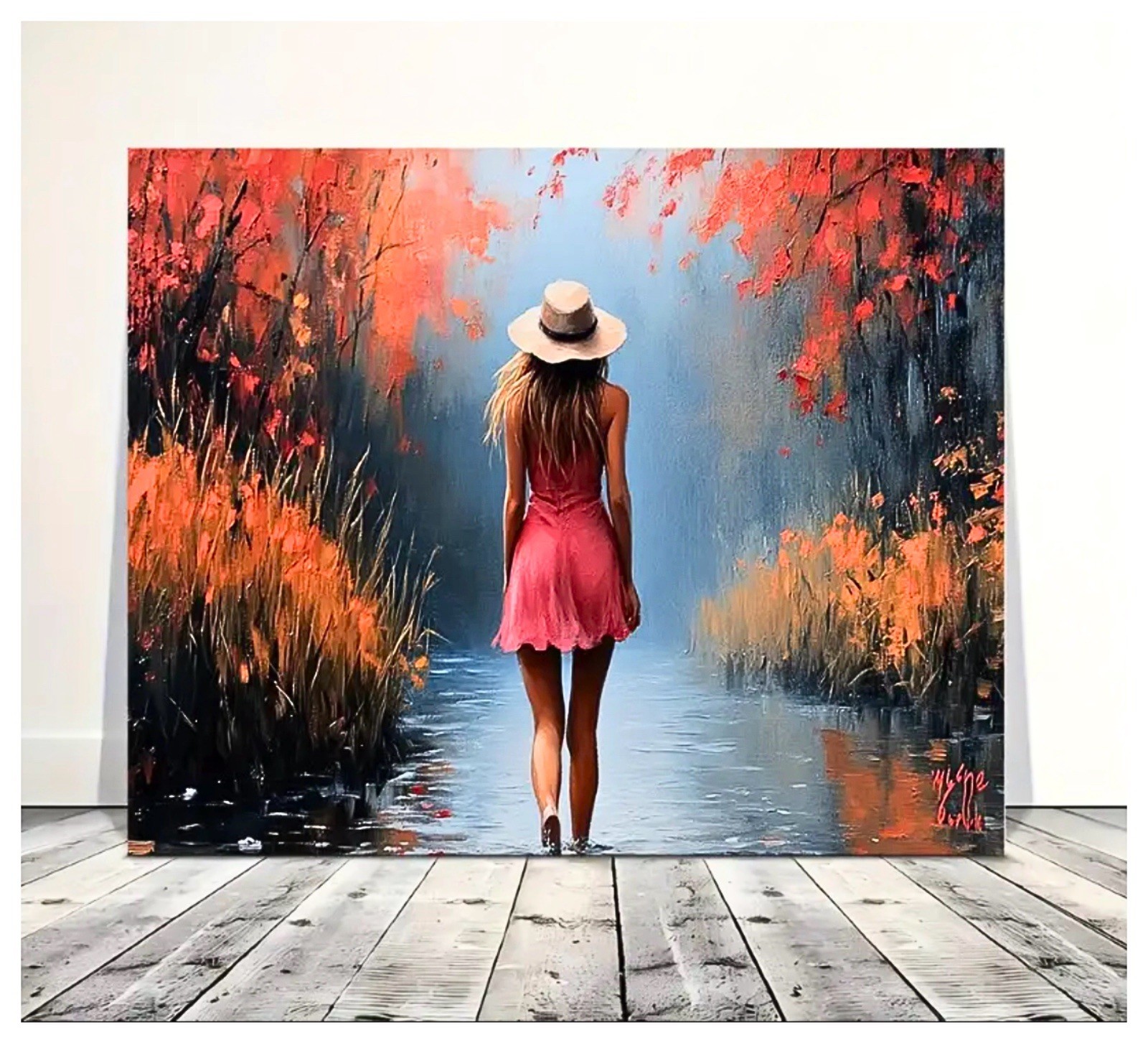 Lady of Autumn Wooden Framed Canvas Wall Art for Home and Office