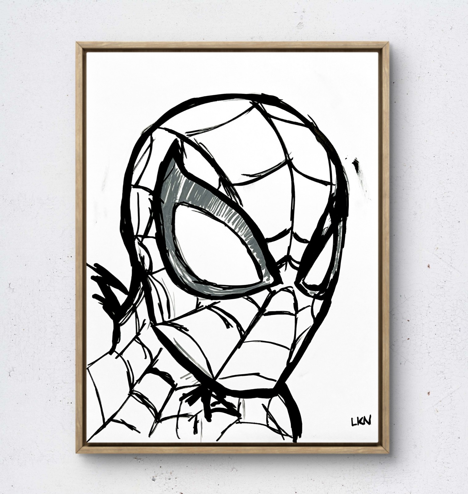 Laeknapes Spiderman Sketch 12×9 Original Abstract Paper Decor Painting Artwork