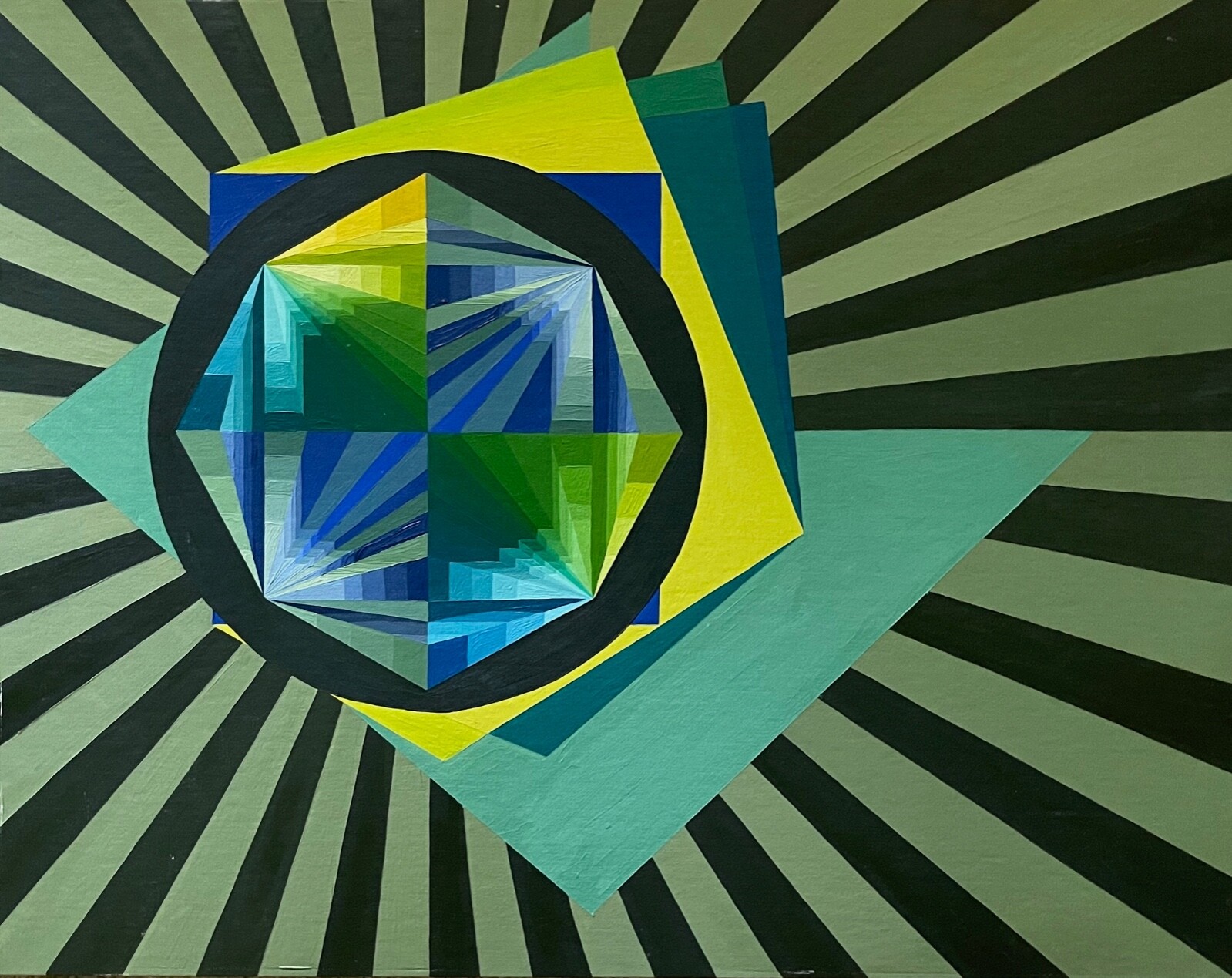 VIntage 80s Geometric Optical Art Hard Edge Painting Modern Wall Hanging Signed