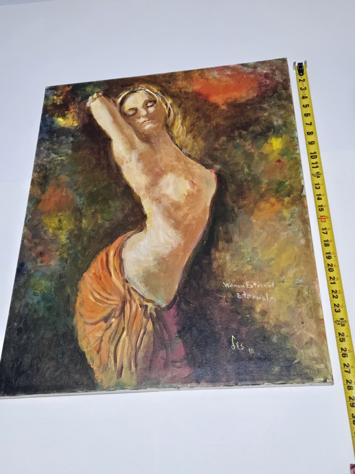 Impressionist Style OOAK Painting On Canvas Nude Woman Portrait 28×22 Signed