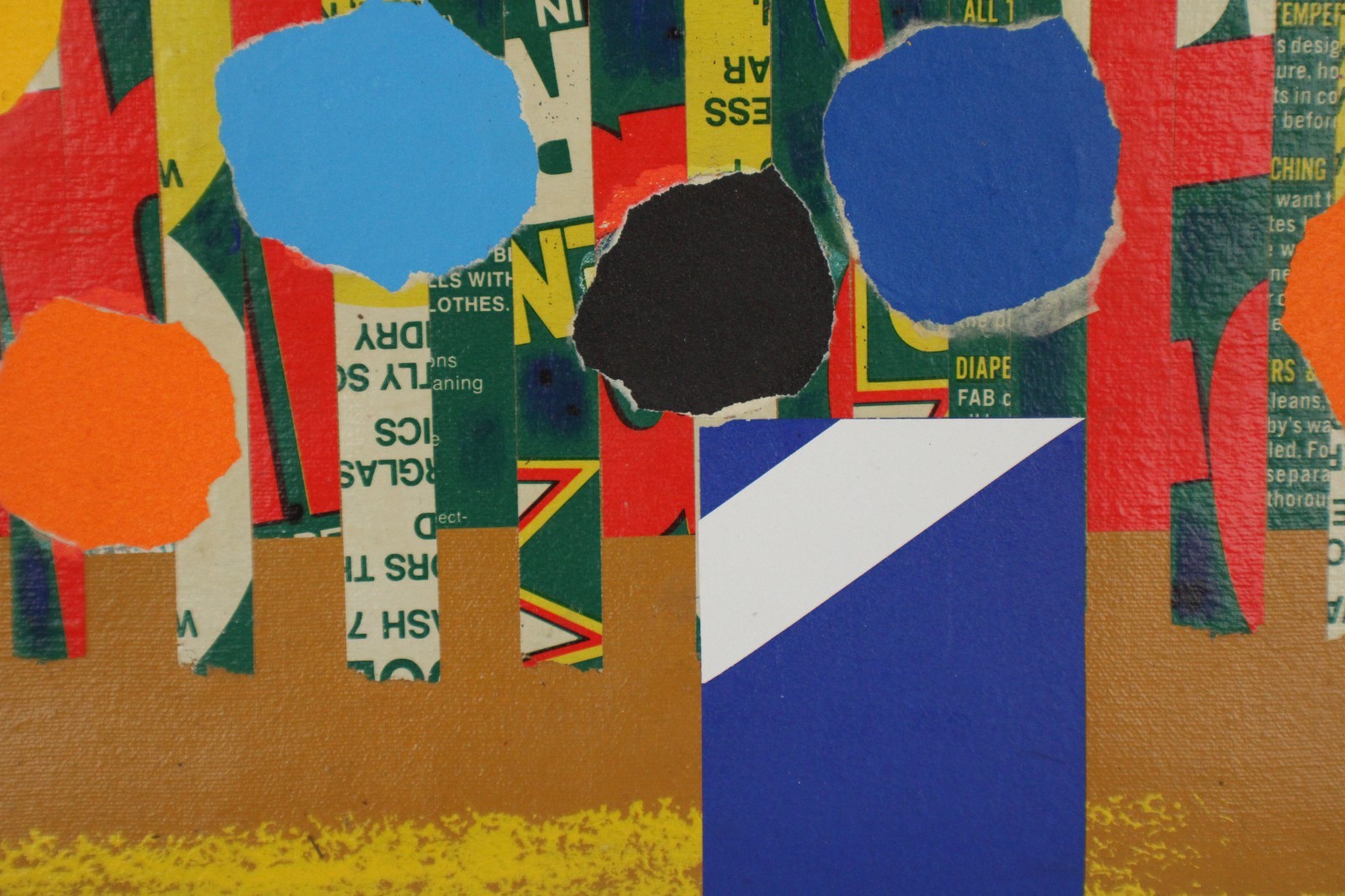 Mid Century Collage Abstract Style Oil Painting On Canvas Signed Jon Henry