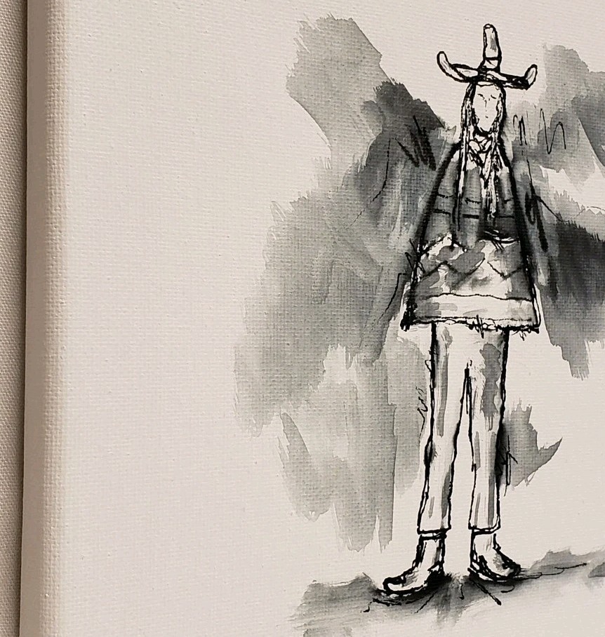 Original Modern Minimal Black And White Figurative Ink Painting By K.A.Davis