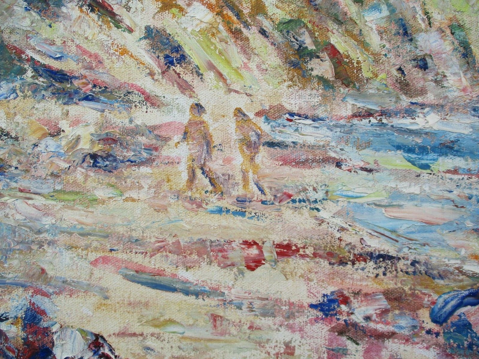 Antique Early Californian Painting Coastal Beach Life Landscape Listed Dominique