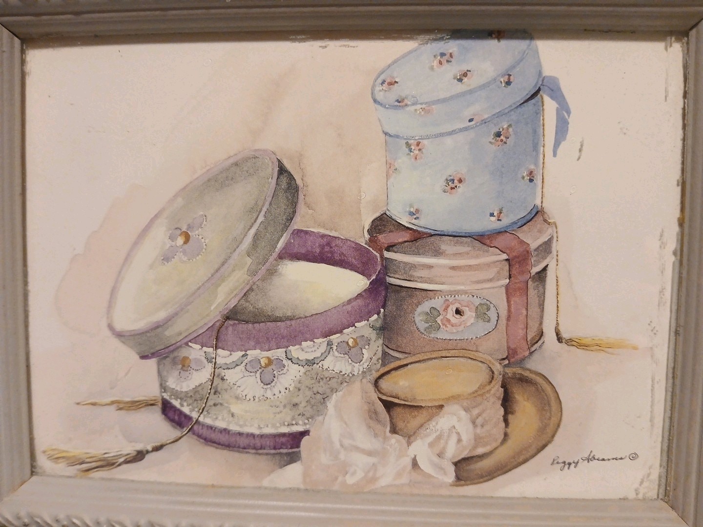 Peggy Abrams «Hat & Hatbox» Signed Watercolor Picture Medium 6.25″x8.5″ Preowned