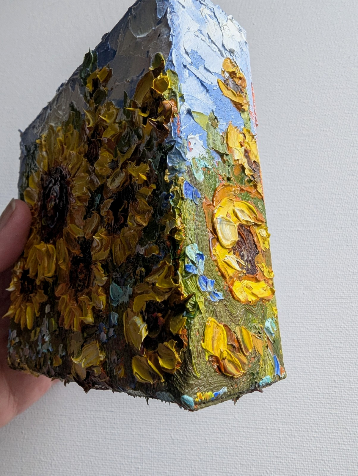 ORIGINAL OIL impasto Painting «Sunflowers» 4″X4″ X 1.5″ by Olga Diduh.
