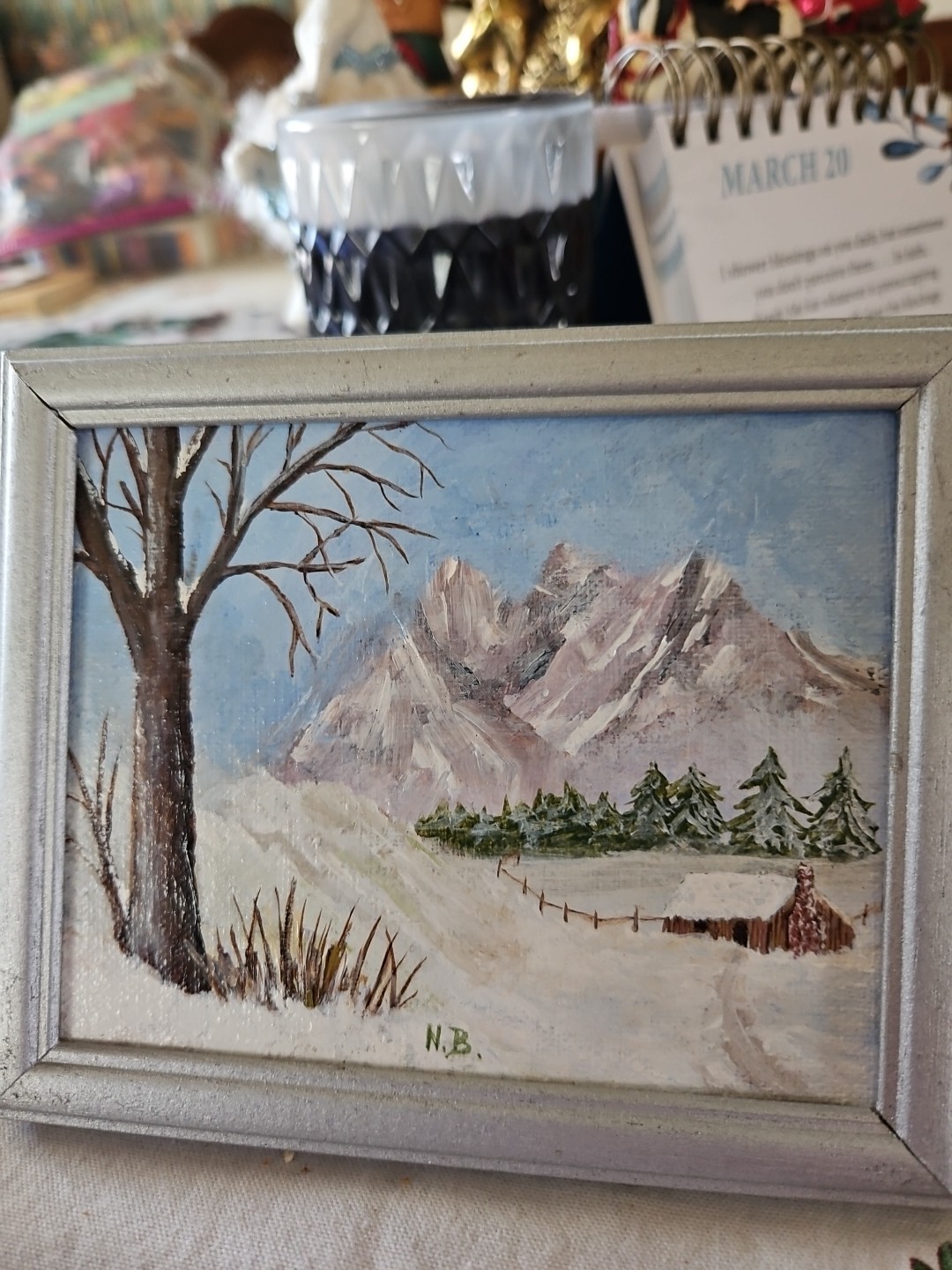 Mini VTG 1986 Oil Painting On Board Scenic Snow Winter Scene 4.75″ X 5.75″