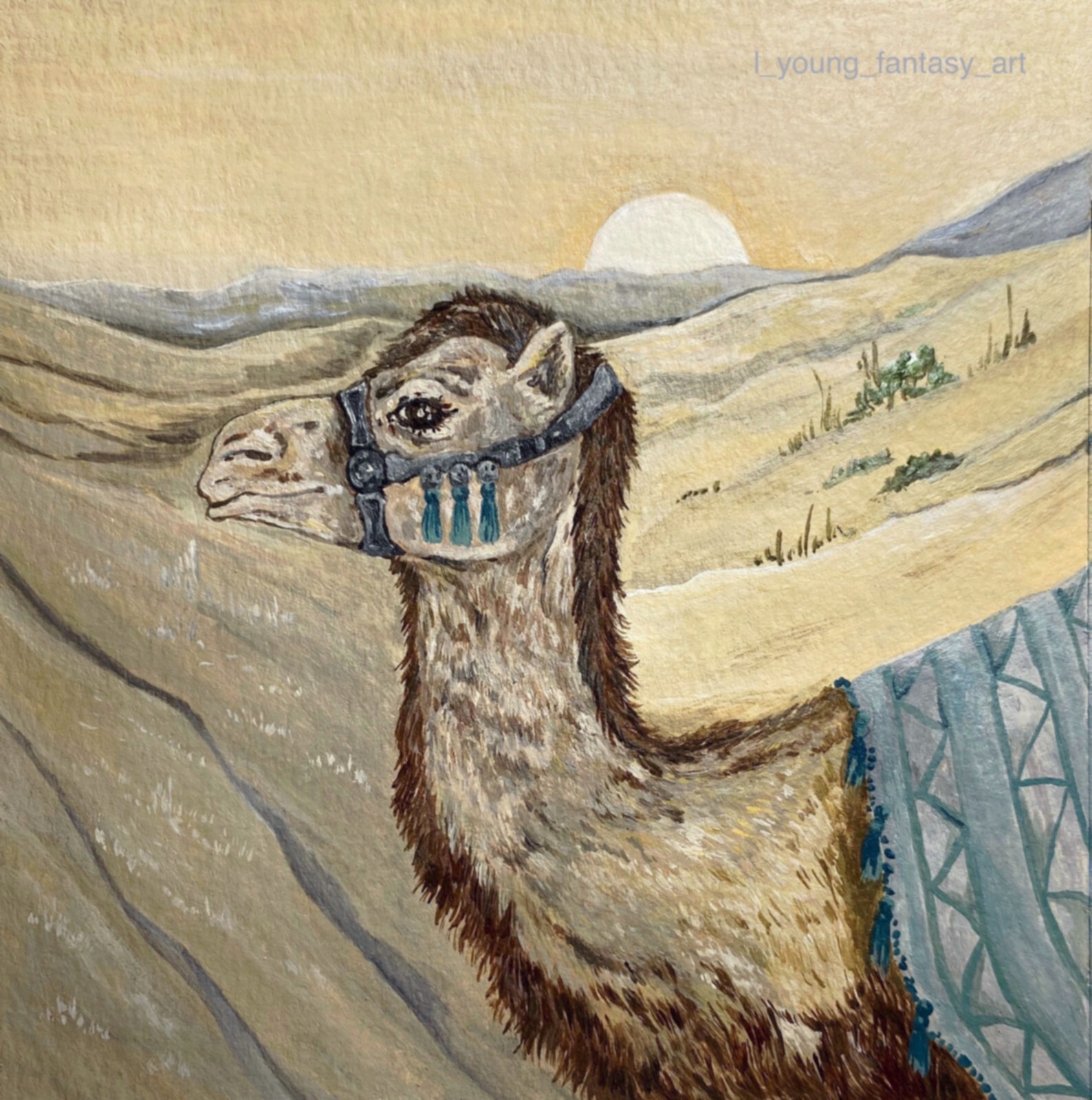 ORIGINAL 4×4 SAHARA DESERT NORTH AFRICA CAMEL LANDSCAPE PAINTING OOAK ART LYOUNG