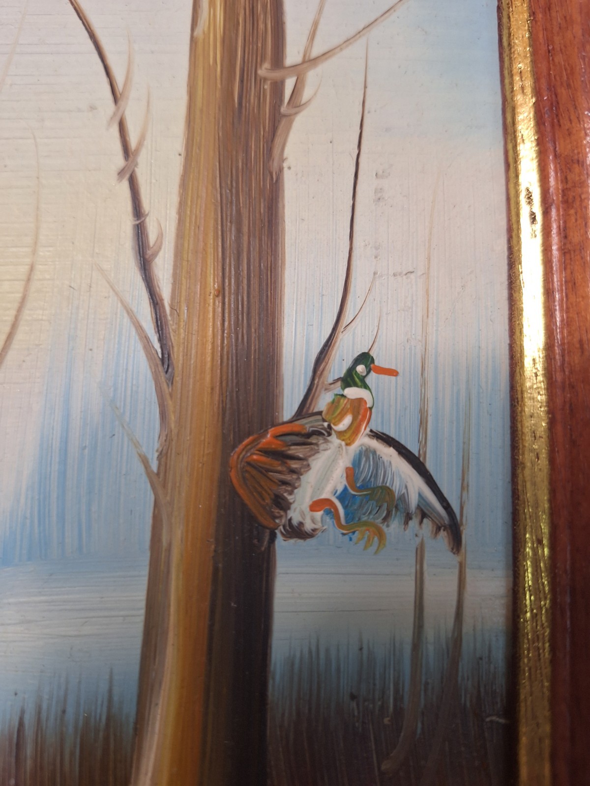 Vintage Landscape / Landing Ducks Framed Oil Painting, Cottage core, MCM,…