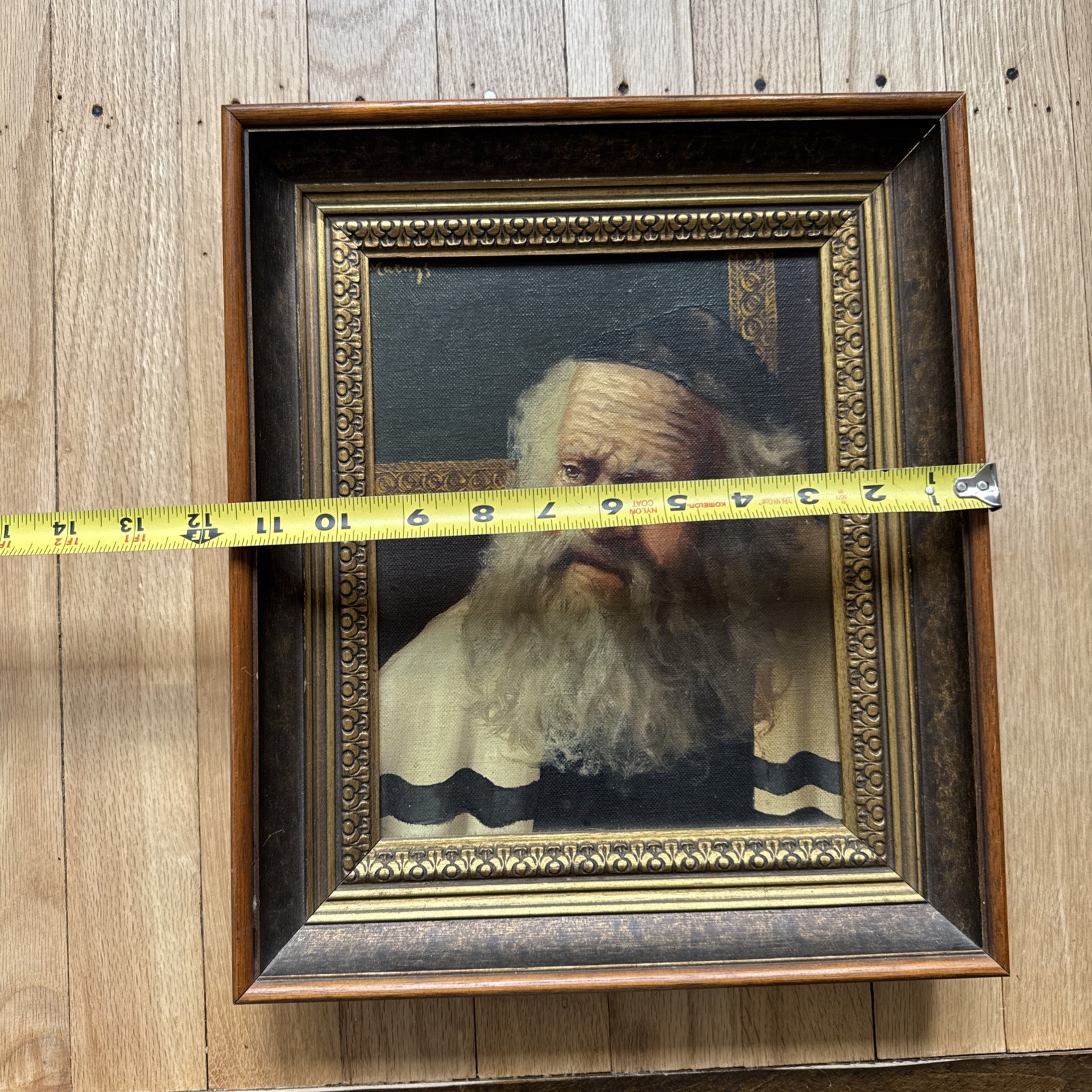 Vintage Oil Painting On Canvas Rabbi Judaica Framed And Signed -A