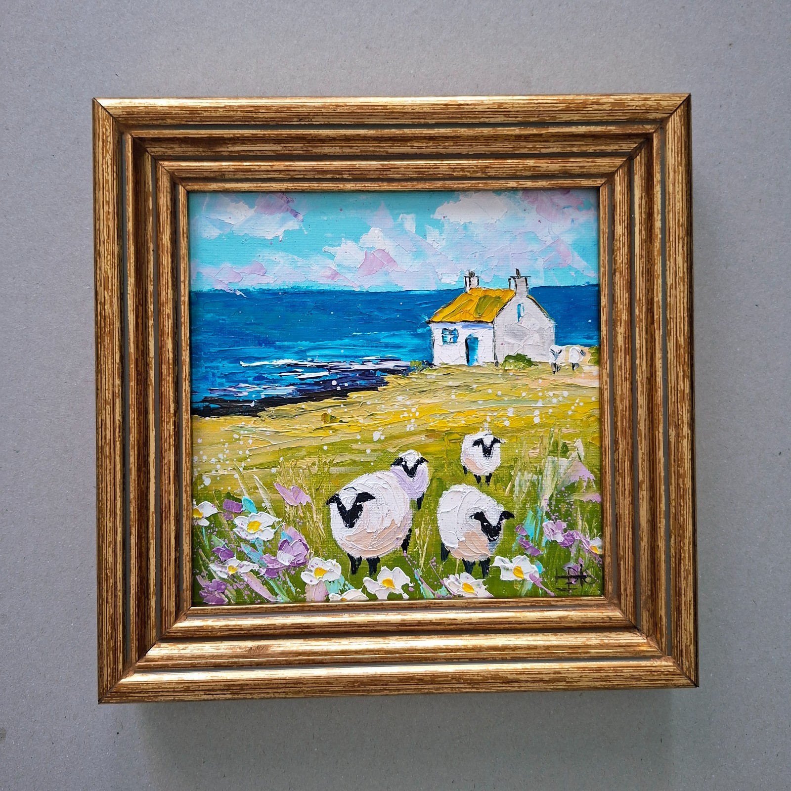 Sheep Oil Painting Original Fine Art Impasto Scotland Heather Unframed 6×6