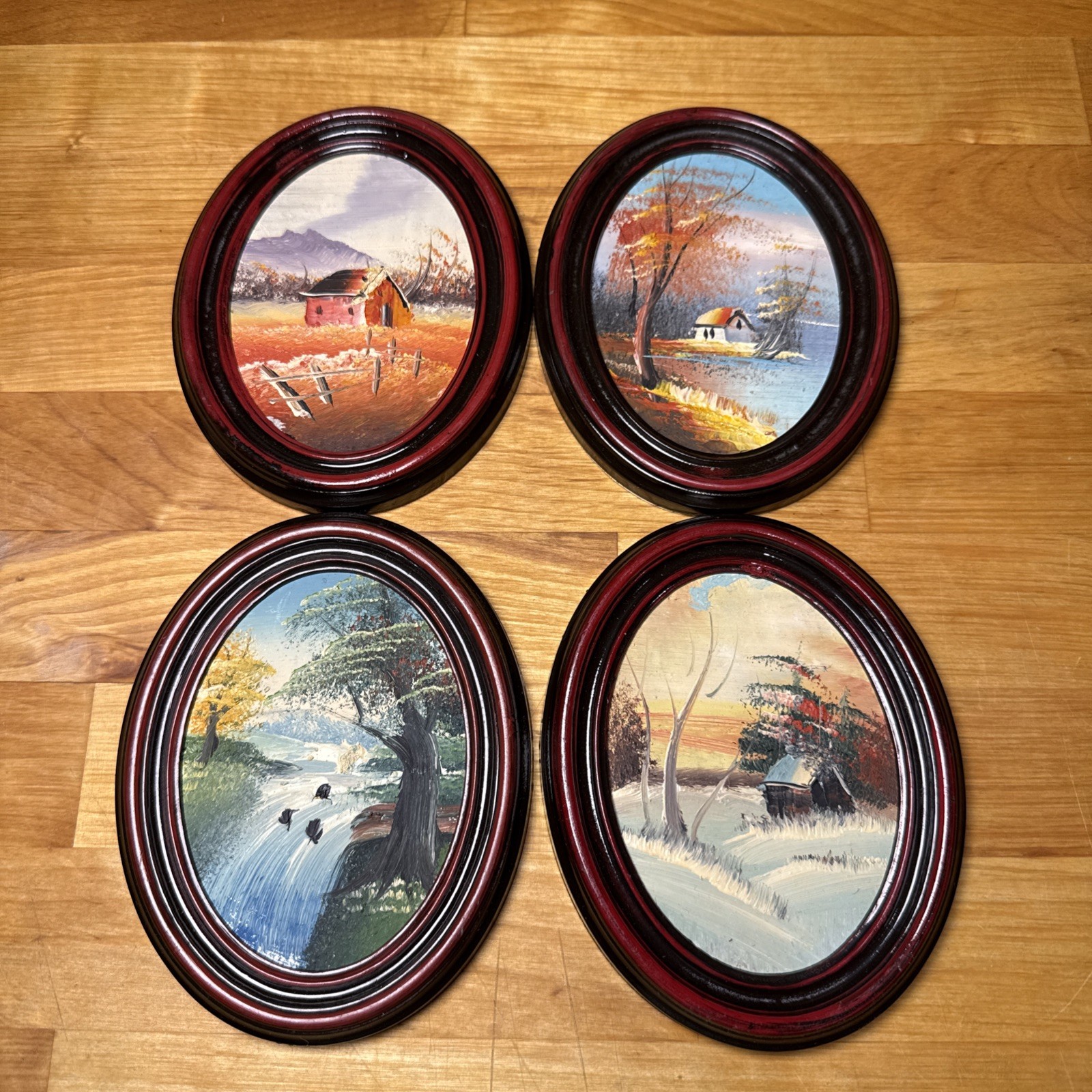Vintage Small Oval Hand Painted Landscape Pictures (4)- Oil Paintings 5.5”x4.5”